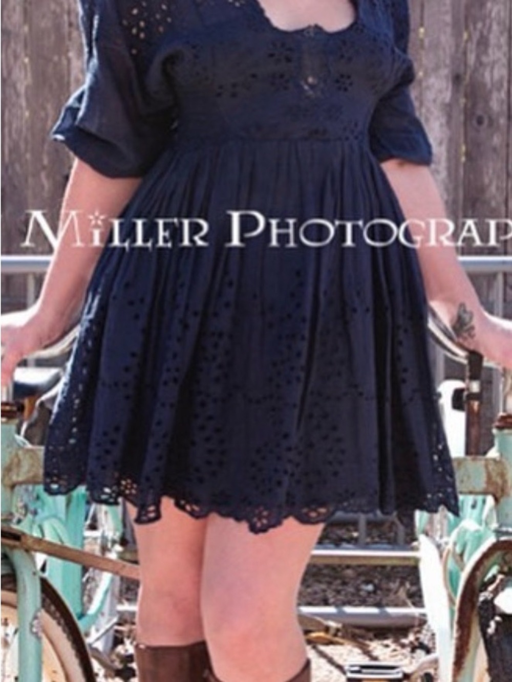 Free People Navy Eyelet Dress
